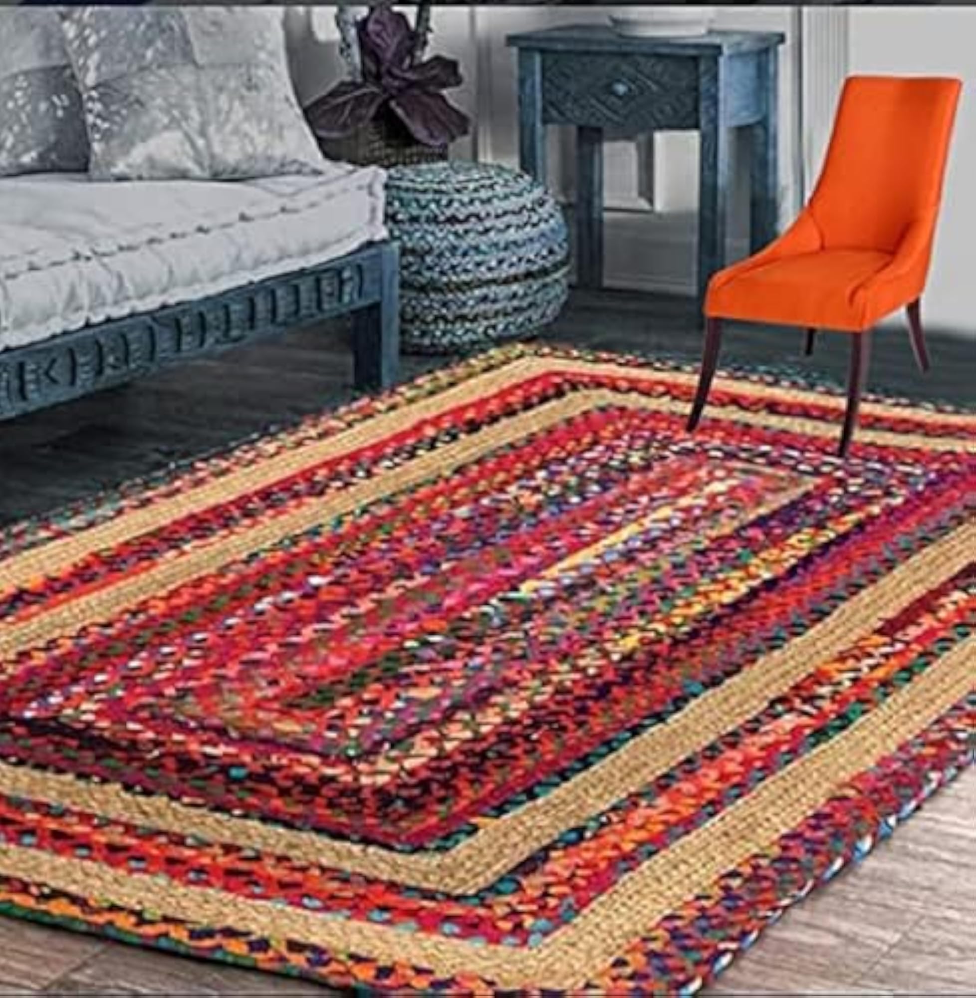Jute Braided Reversible Hand Woven Rectangular Rug Carpet Mat